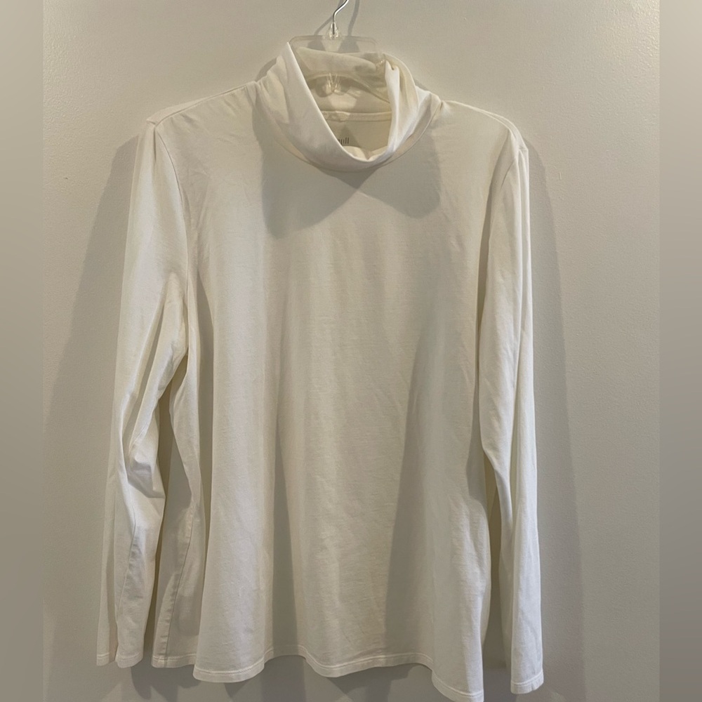 Pure Jill L Ivory Relaxed Pima Cotton Blend Turtleneck Petite Large